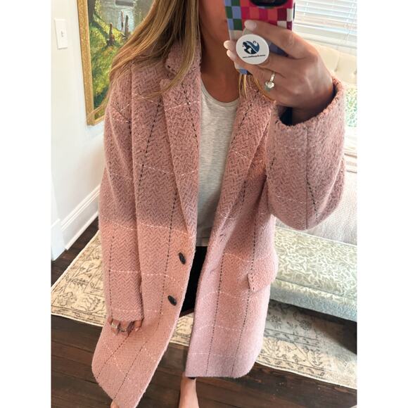 Rag & Bone Estelle Pink Cocoon Checked Wool Coat Medium - Picture 10 of 11